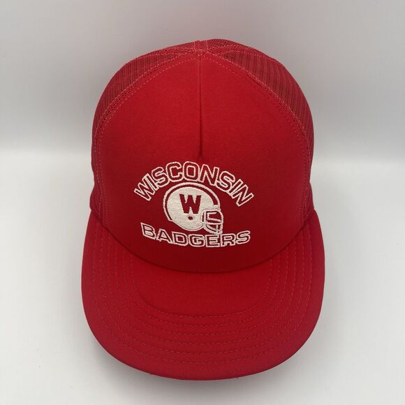 Rare Vintage Red Mesh Wisconsin Badgers Bucky Trucker Snap Back Hat Cap 1980s - Picture 3 of 8